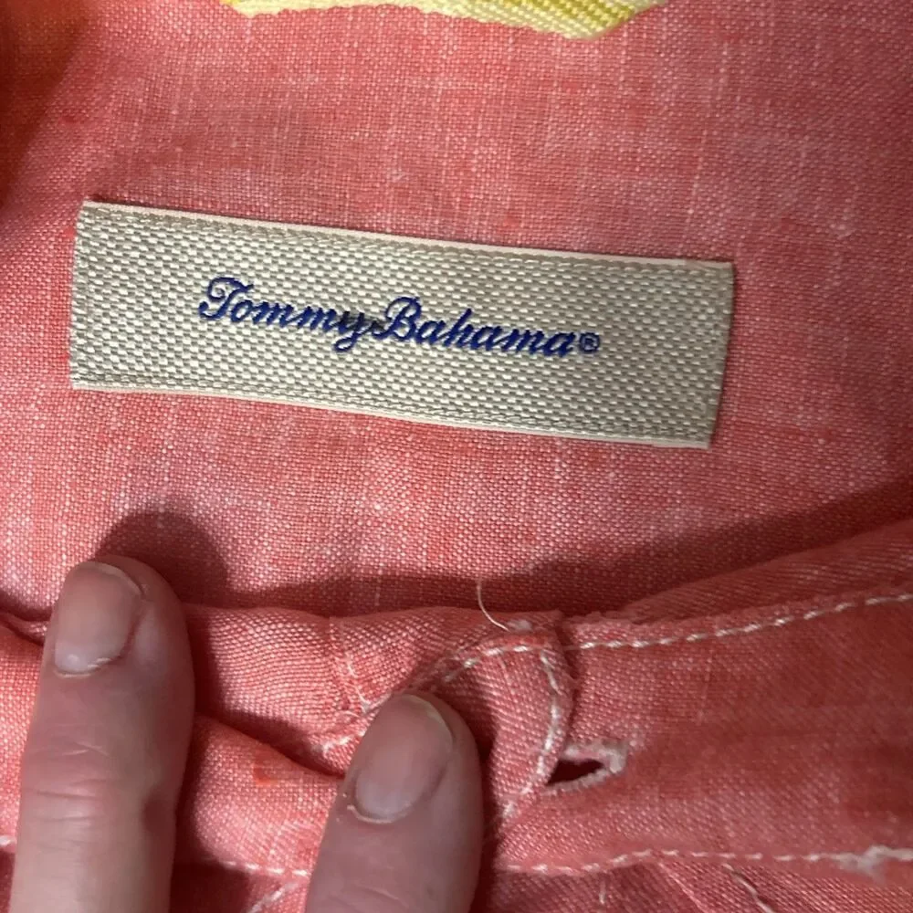 TOMMY BAHAMA RELAX Men's Coral 100% Linen Buttoned L/S Shirt Sz 2XL TTG